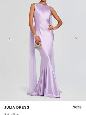 Retrofete Satin Maxi Gown in Peach!